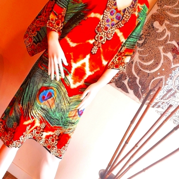 MANISH VAID Jsquad- Giraffe Peacock Short Dress CU XL - Picture 2 of 7